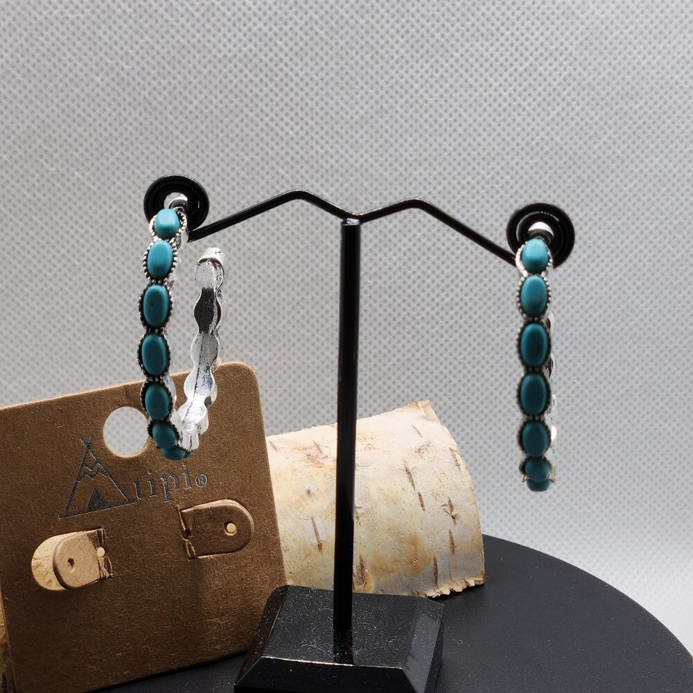 Atipi Turquoise and silver Western fashion earrings- Lead & Nickel Compliance - Picture 3 of 5